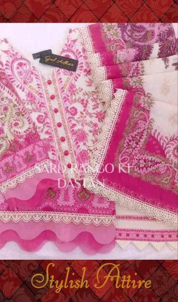 Pakistani Original Guladhar Premium Cambric Cotton Stitched 3pcs _ Magenta